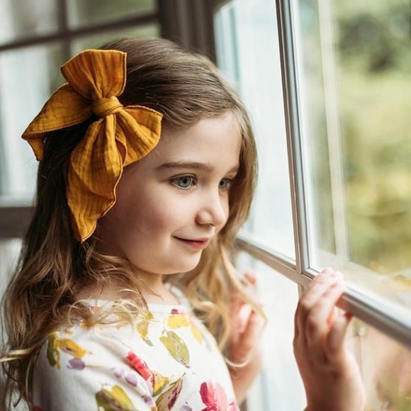 Big Girl's Cotton Bow Clips Set of 4 (Golden Straw ) - Picture 2 of 3